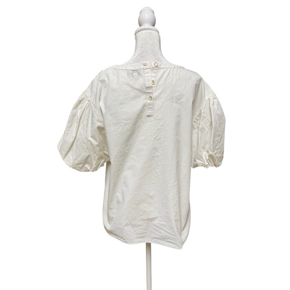 Olivia James White Puff Sleeve 100% Cotton Blouse L - Picture 3 of 5